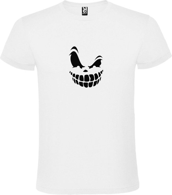 Wit T-Shirt met “ Halloween Spooky Face “ afbeelding Zwart Size XS