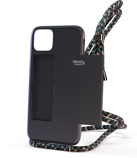 Hendy telefoonhoesje met koord - Sophisticated (ruimte voor pasjes) - Hunter  - iPhone 13 Pro Max