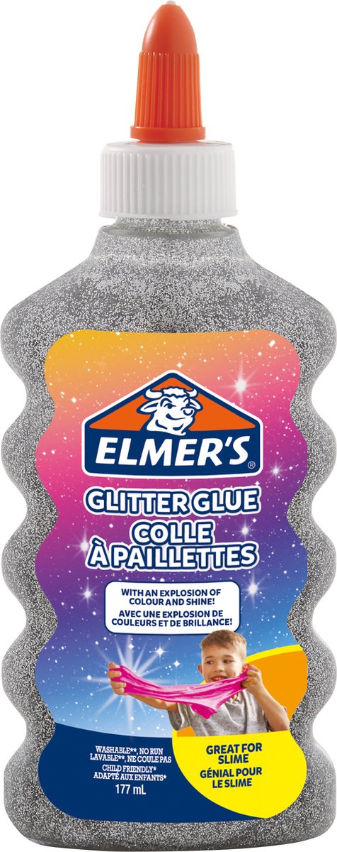 Elmer's PVA glitterlijm | zilver | 177 ml | uitwasbaar en kindvriendelijk | geweldig voor het maken van slijm en om te knutselen
