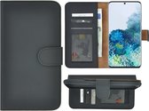 Hoesje Geschikt voor Samsung Galaxy S20 - Bookcase Hoesje - S20 Wallet Book Case Echt Leer Geribbeld Zwart Cover