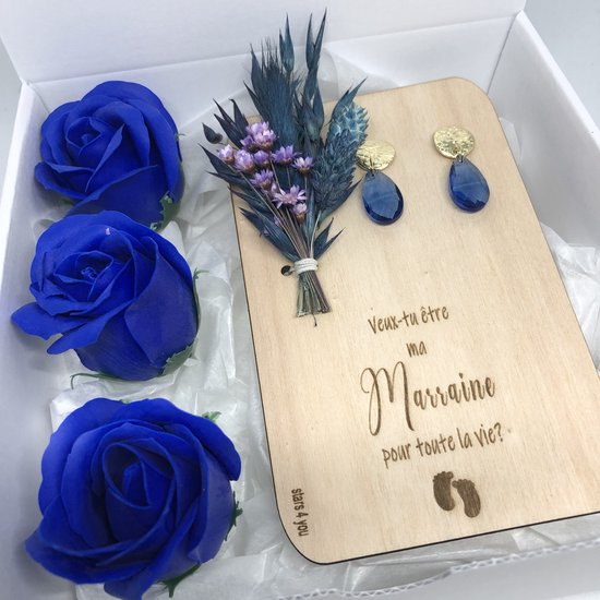 Boîte cadeau Veux-tu être ma maraine ? | bleu | fleurs séchées | marraine |  parrainer... | bol.