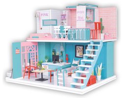 Miniatuur Bouwpakket L Pink Retro Café Volwassenen - Knutselen Meisjes - Houten Poppenhuis - DIY - Hobby - Crafts&Co