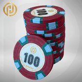 Hades MTT Classic Poker Chips 100 donkerroze (25 stuks) - pokerchips - pokerfiches - poker fiches - clay chips - pokerspel - pokerset - poker set