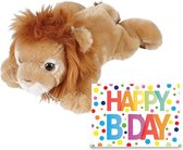Ravensden - Verjaardag cadeau leeuw 25 cm met Happy Birthday wenskaart