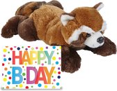 Ravensden - Verjaardag cadeau rode panda 25 cm met XL Happy Birthday wenskaart