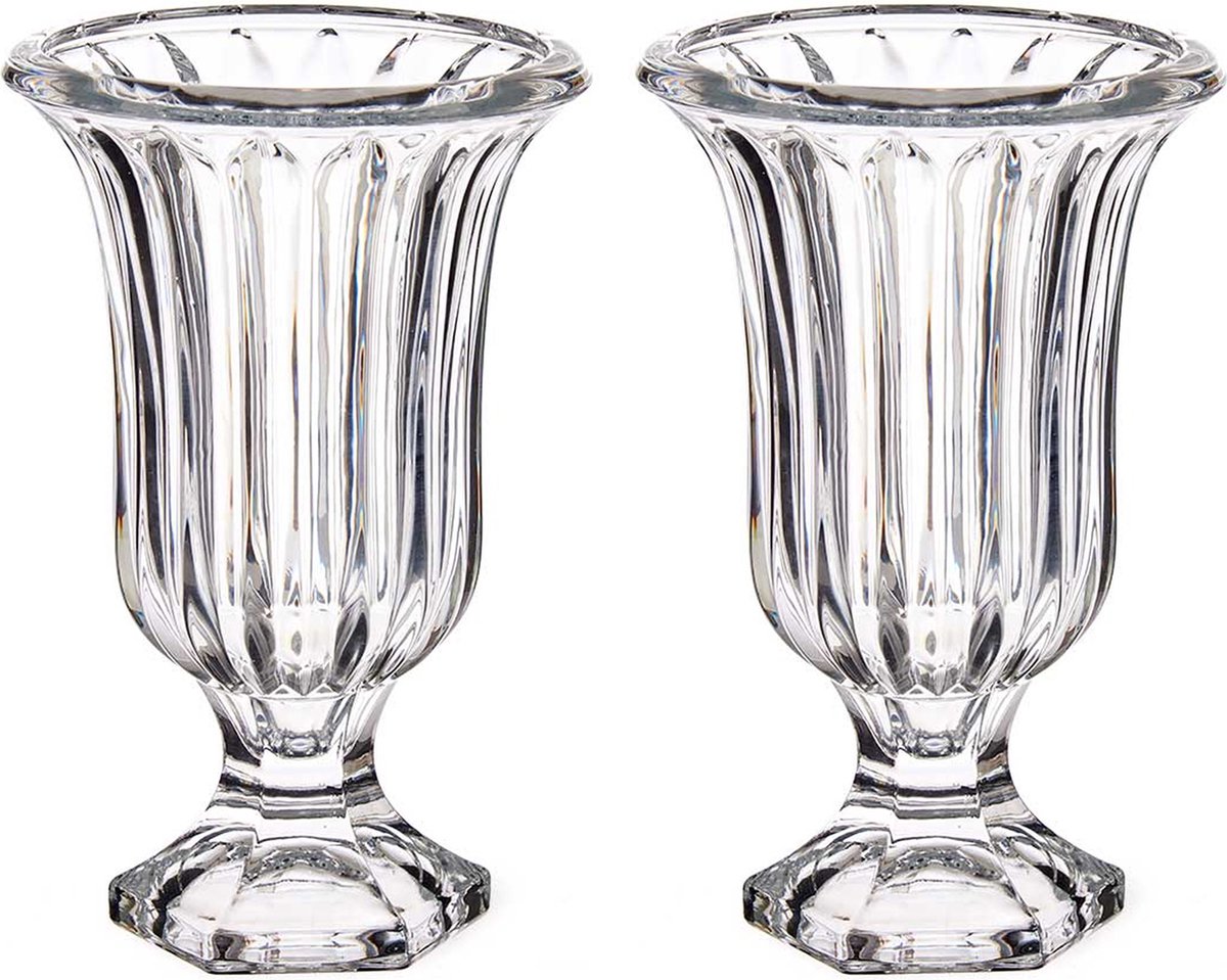 Giftdecor - Bloemenvazen 2x stuks - Lines transparant glas - 15 x 24 cm