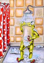 Diamond painting - Canvasdoek met voorbedrukte afbeelding - 30 x 40 grappige kikker onder douche