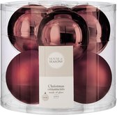 House of Seasons 6 donker rode kerstballen glas D 8 cm