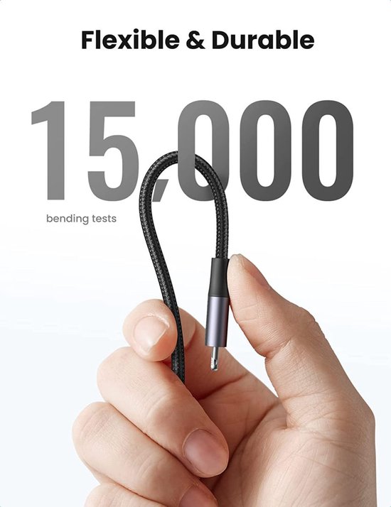 Câble Lightning UGREEN USB C Câble de chargeur en nylon PD certifié MFi pour iPhone 12/12 Mini/12 Pro/12 Pro Max/SE/11/11 Pro/X/XR/ XS MAX/8/8 Plus, etc. (1M, Zwart)