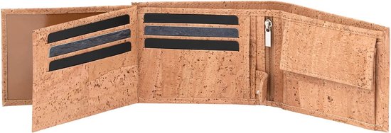 SIMARU Kurk portemonnee met RFID-bescherming, uniseks portemonnee voor 11 kaarten, biljetten en munten, mini-portemonnee duurzaam en robuust, Natur, One size