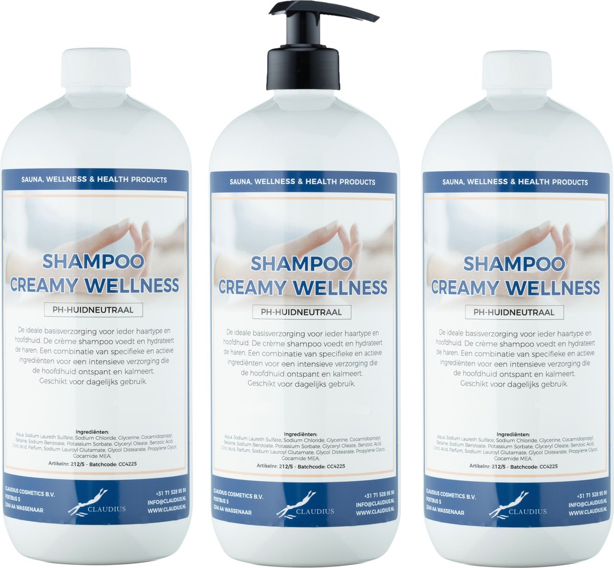 Shampoo Creamy Wellness 1 Liter - set van 3 stuks - met gratis pomp