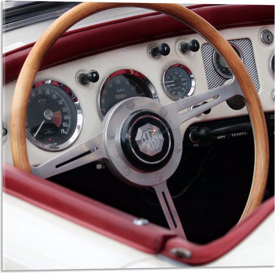 WallClassics - Verre Acrylique - Volant Marron de Vieille Voiture - 50x50 cm Photo sur Verre Acrylique (Décoration murale sur Acrylique)
