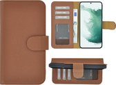 MoDo hoesje Geschikt voor Samsung Galaxy S22 Plus - Echt Leer Book Case - Bruin