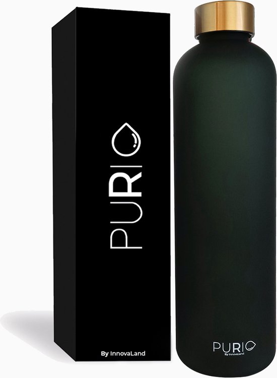 Innovaland Luxe waterfles zwart- motivatiefles - 1 Liter Drinkfles - BPA Vrij - Volwassenen - Kinderen - Cadeau - Geschenk - Fitnes