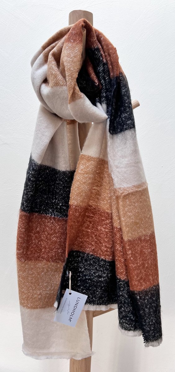 Lundholm Sjaal heren winter xl geblokt - hoogwaardige kwaliteit met wol - sjaal bruin zwart wit - mannen cadeautjes tip | Scandinavisch design - Sylt serie
