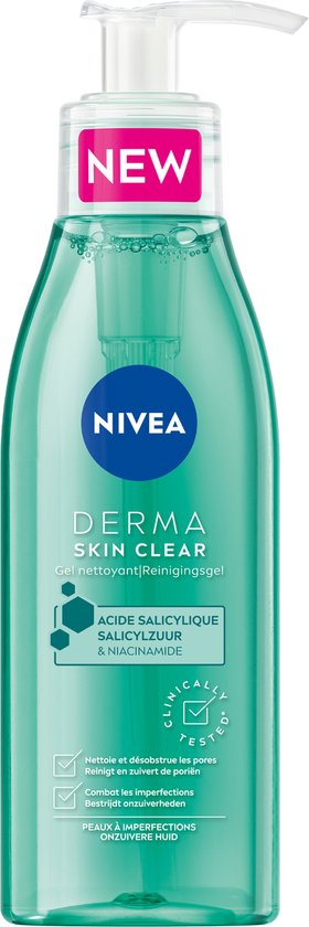 NIVEA DERMA Skin Clear Reinigingsgel - Reinigingsgel - Voor de onzuivere huid - Met Salicylzuur (AHA) en Niacinamide - Gezicht Wassen - 150 ml