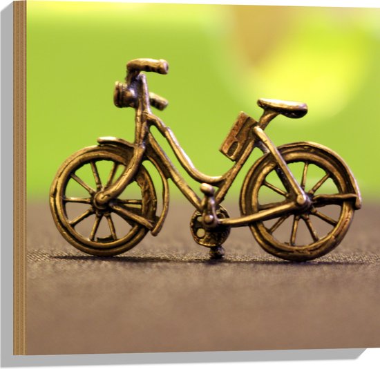 WallClassics - Hout - Miniatuurbeeld van Gouden Fiets - 50x50 cm - 12 mm dik - Foto op Hout (Met Ophangsysteem)