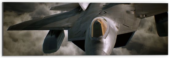 WallClassics - Dibond - Straaljager in Donkere Wolken - 60x20 cm Foto op Aluminium (Wanddecoratie van metaal)