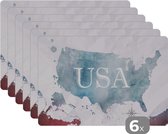 Set de table enfants - Set de table - Napperons plastique - Wereldkaart - Etats-Unis - Peinture à l'huile - 45x30 cm - 6 pièces - Résistant à la chaleur - Antidérapant - Coussin - Amovible