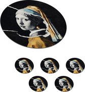 Onderzetters voor glazen - Rond - Meisje met de parel - Goud - Zwart - Wit - 10x10 cm - Glasonderzetters - 6 stuks