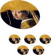 Onderzetters voor glazen - Rond - Meisje met de parel - Goud - Vermeer - 10x10 cm - Glasonderzetters - 6 stuks
