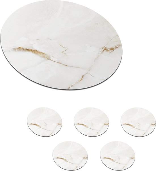 Sous- Sous-verres pour verres - Ronds - Imprimé marbré - Wit - Or - 10x10 cm - Sous-verres - 6 pièces