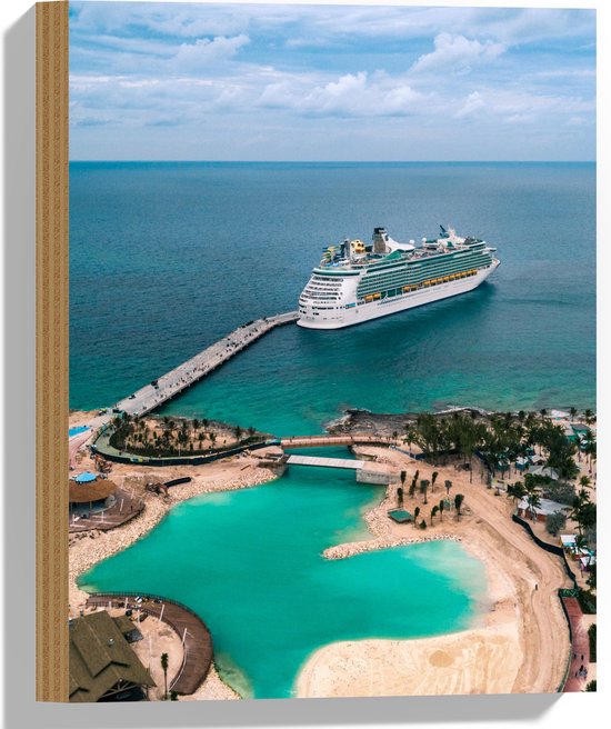 WallClassics - Hout - Groot CruiseSchip bij Eiland - 30x40 cm - 12 mm dik - Foto op Hout (Met Ophangsysteem)