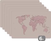 Set de Table - Carte du Wereldkaart - Simple - Rose - 45x30 cm - 6 pièces - Résistant à la Chaleur - Antidérapant - Pad - Amovible