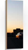 WallClassics - Hout - Auto op Dak van Parkeergarage - 30x90 cm - 12 mm dik - Foto op Hout (Met Ophangsysteem)