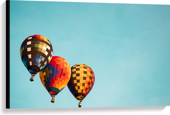 WallClassics - Canvas  - Drie Kleurrijk Geblokte Luchtballonnen - 90x60 cm Foto op Canvas Schilderij (Wanddecoratie op Canvas)