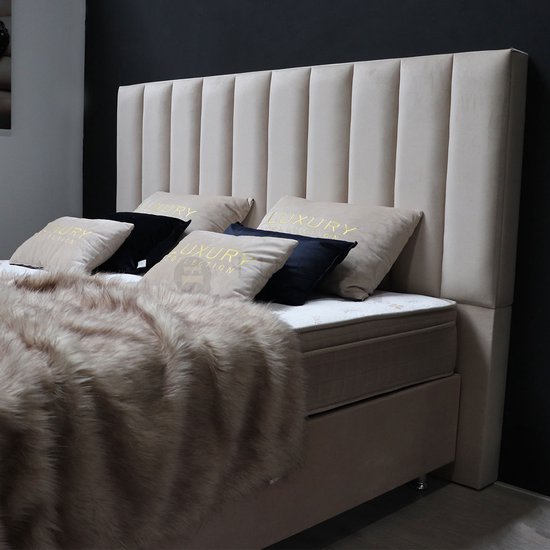 Boxspring bed met opbergruimte - 160x200 cm - opbergbed LEONAR - velvet beige - Eric Kuster stijl