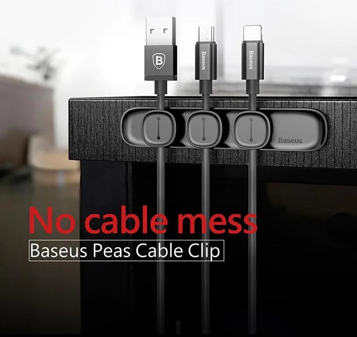 Kabel Organiser Zwart - 3 kabels - Kabel houder- Kabel Clips - kabel organisator - USB Winder - Bureau organizer - Zelfklevend - Kabel management