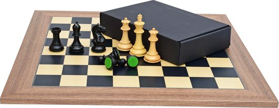 Thumbnail van een extra afbeelding van het spel Houten Schaakspel: Schaakbord walnoot\esdoorn zwart met Supreme schaakstukken ebonised (Nummer 6)