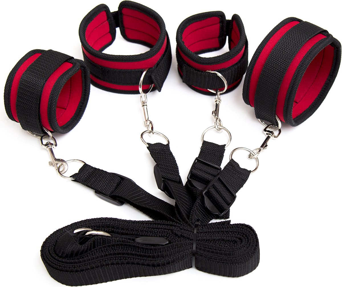 Goedkoopste Banoch | Bondageset voor onder bed | stevige zachte neopreen boeien | makkelijk verstelbaar | rood