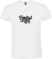 Wit T-Shirt met “ Limited edition sinds 1971 “ Afbeelding Zwart Size S