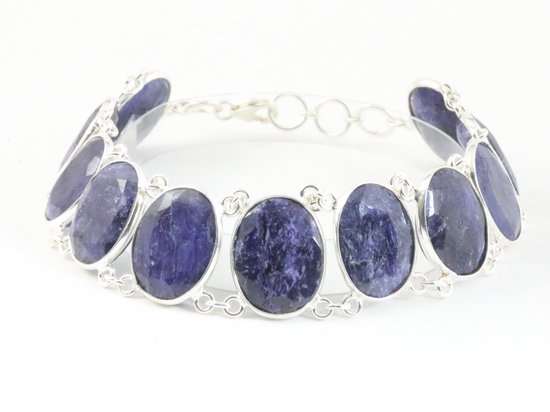 Bracelet en argent lourd avec de grosses pierres de saphir bleu