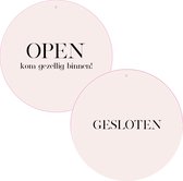 Open / Gesloten Bordje voor winkel of bedrijf Roze | Deurbordje | 25,5 cm | Dubbelzijdig | Inclusief koord & zuignap