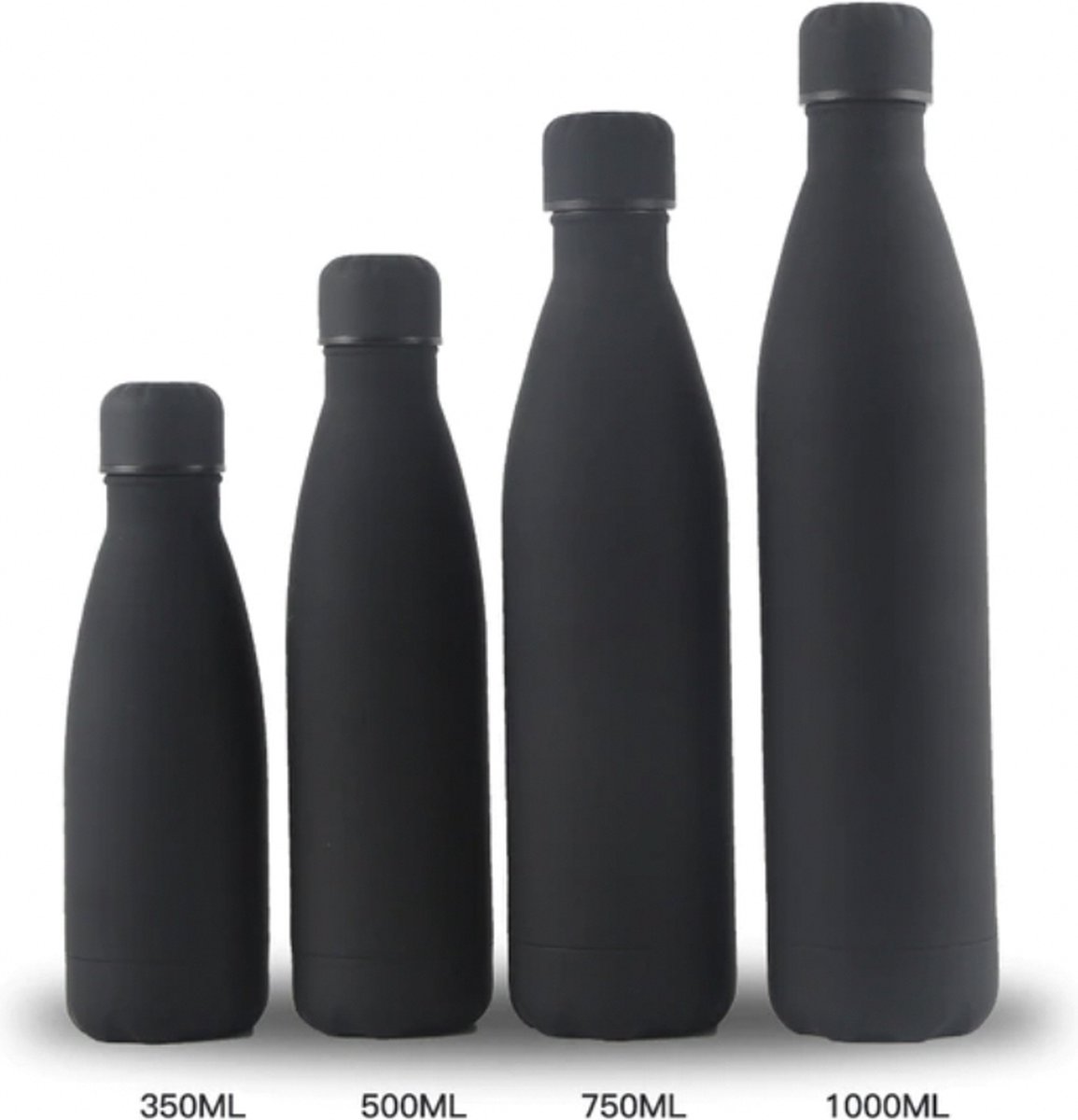 Bella's Shop - Thermosfles - zwart - 1000Ml - Geïsoleerde - Rvs - Thermos - Mok - Sport - Water Fles - Rubber - Geschilderde Oppervlak - Thermoskan - Koffie Cup - Fles