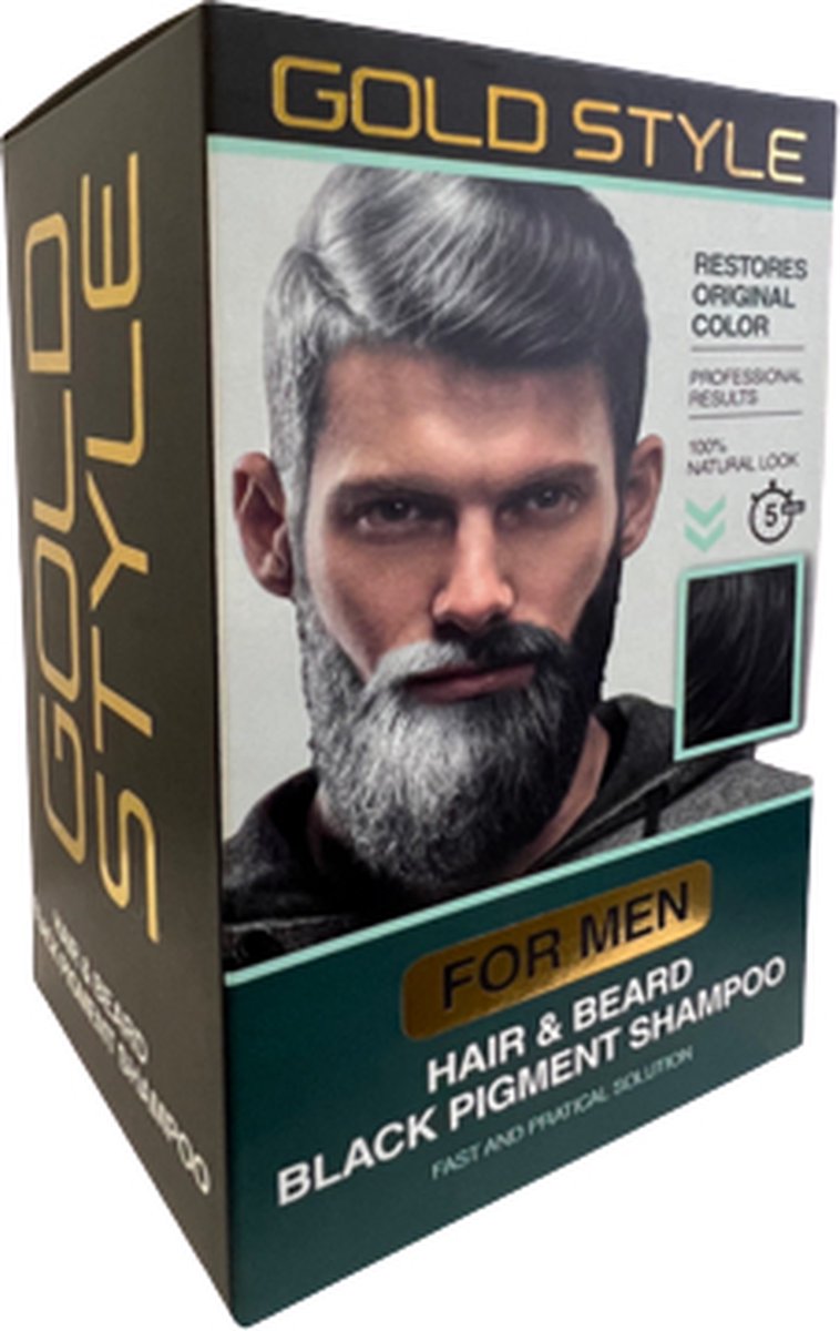 GOLDSTYLE Black Hair & Beard Shampoo - Pigment shampoo 10 stuks (25ml) Baard, Beard, Black Hair Shampoo, Grijze haren, Haar, Shampoo