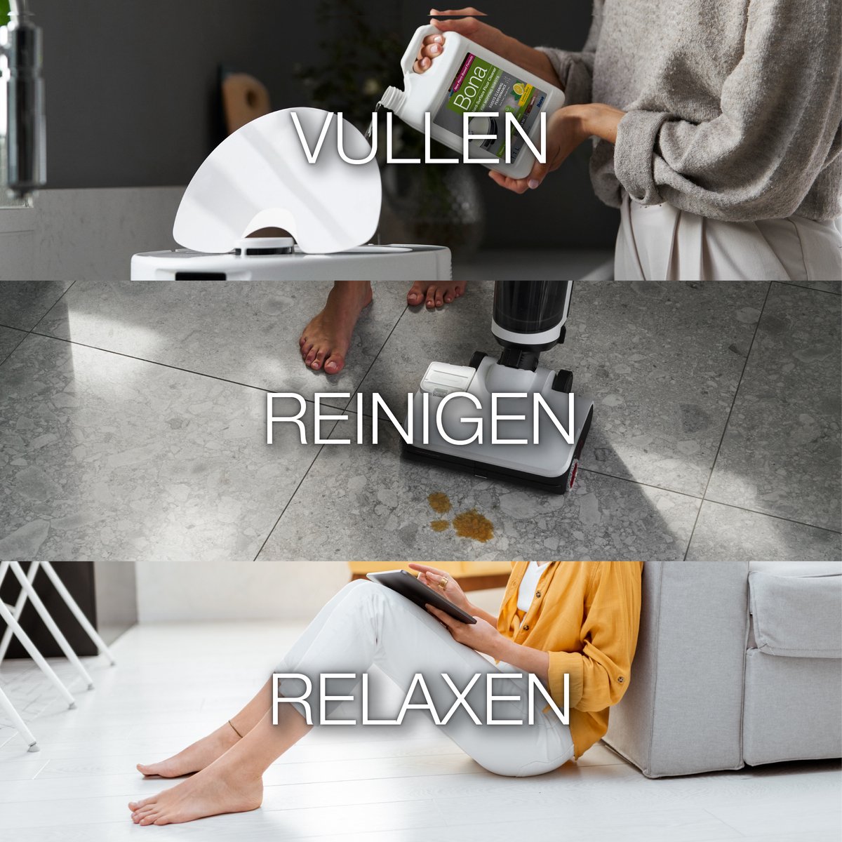 Bona Harde Vloerreiniger voor Robotstofzuiger met Dweilfunctie - Vloerreiniger Robotstofzuiger - Reinigingsmiddel - Sneldrogend en Streeploos - 1,1L — afbeelding 2