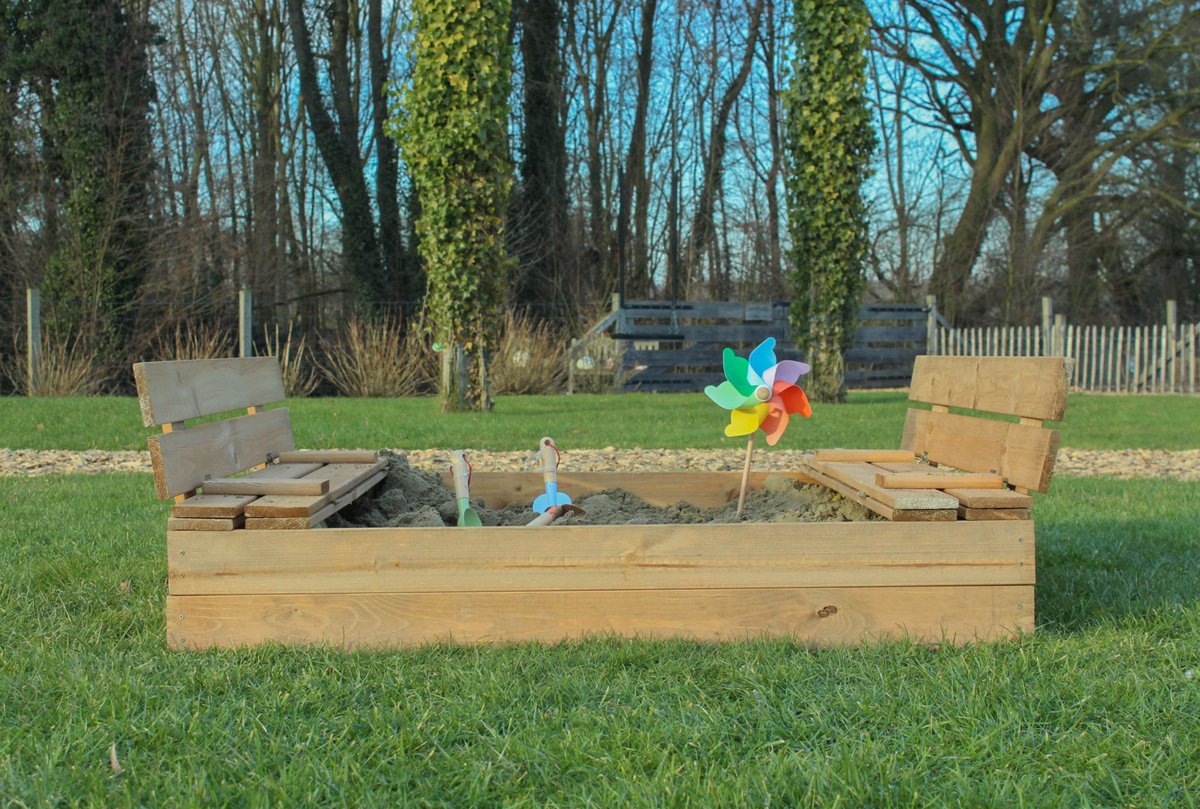 Muntel® Zandbak - Met Banken - Incl. Dekzeil & Gronddoek - Geïmpregneerd Hout - Montage Video - 120 x 120 CM — afbeelding 2