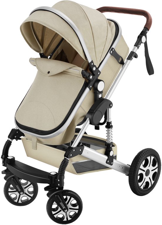 tectake® Multifunctionele Kinderwagen Mats - 2-in-1 Babywagen inclusief voetenzak, regenhoes, flessenhouder en opbergmand - Wandelwagen met 15kg draagkracht - Opvouwbaar met 5-puntsgordel - Grijs/Beige van TecTake — afbeelding 3