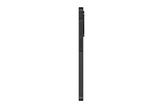 Zwarte Samsung Galaxy A26 5G telefoon, zijkant.