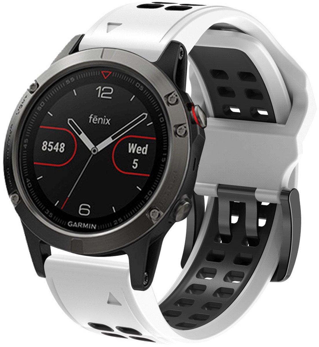Stravo Zachte Siliconen Bandje met Dubbele Gesp - Garmin Fenix 5 (Plus)/Fenix 6 (Pro)/Fenix 7 (Pro-Sapphire-Solar)/Fenix 8-47mm/Fenix E-Garmin Epix (Pro) Gen 2-47mm - QuickFit 22mm Siliconen Horlogeband voor Garmin smartwatches - Wit