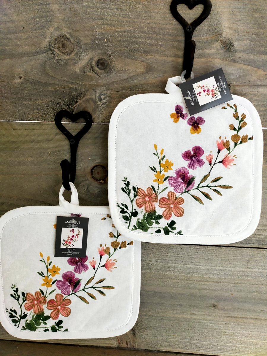 Set pannenlappen met opdruk Bloemen - 2 pannenlappen - 100% katoen