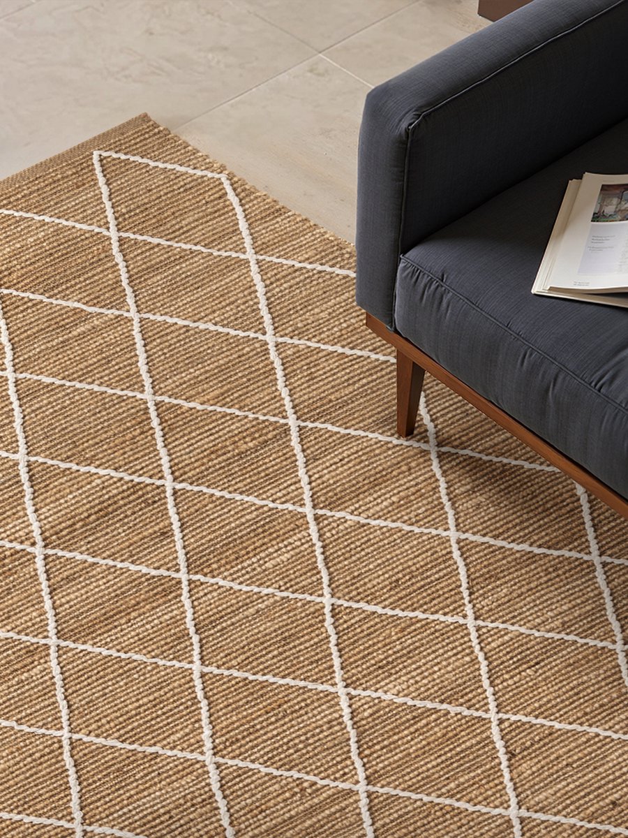 flycarpets Laagpolig Vloerkleed Kunu Jute - Naturel / Goud / Wit 200x300 cm