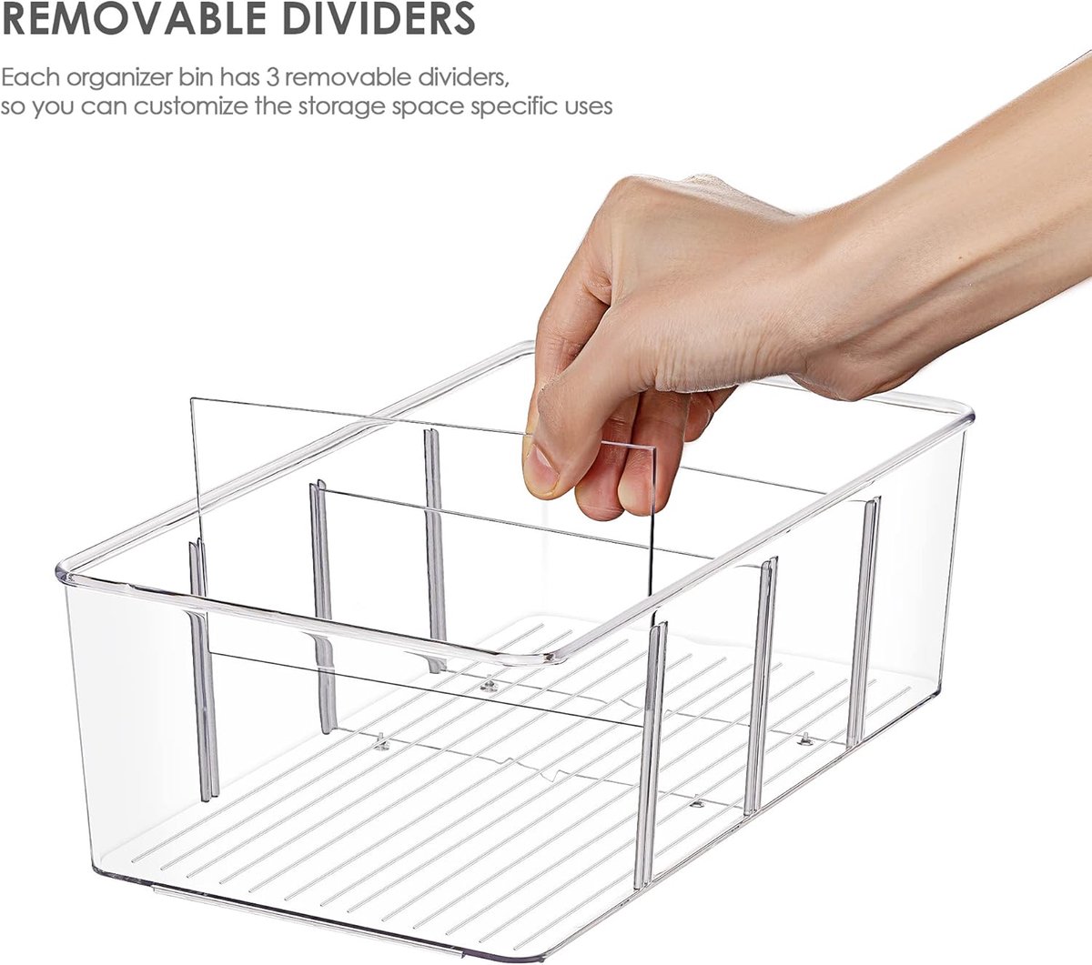 Candala Set van 2 koelkastorganizers met 4 vakken, BPA-vrije keuken, stapelbare voedselopbergdoos voor theezakjes, snacks, specerijen, doorzichtig