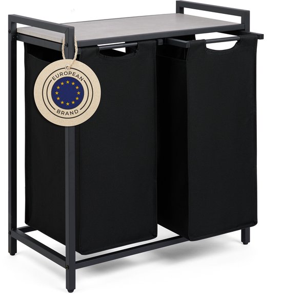 Blumtal wasmand met 4 vakken – Crème – Metalen frame in wit – Legplank in betonlook – Op poten – Wassorteerder/wasrek