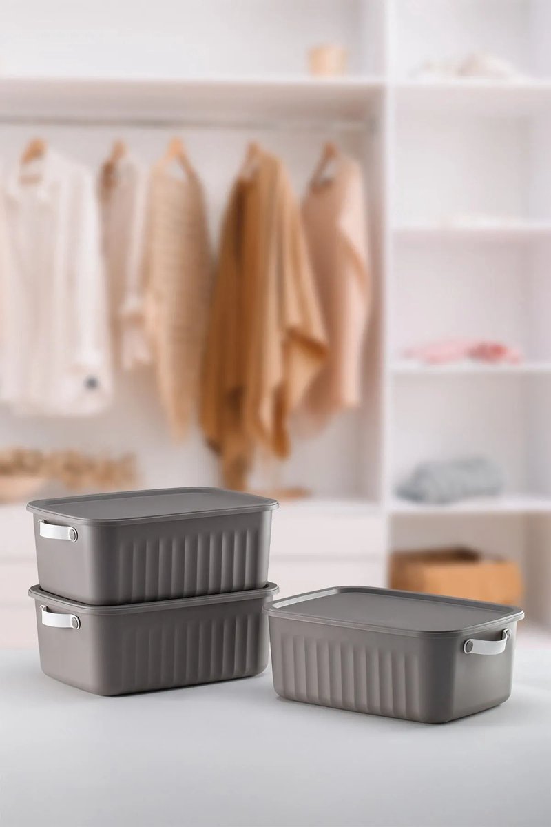 Tobeyz - Opbergbox - Opbergdoos - Opbergmand - 10L BPA-vrije Kunststof Opbergbox met Deksel – Nestelbaar en Stapelbaar – Ideaal voor Badkamer, Keuken en Speelgoedopslag - Grijs