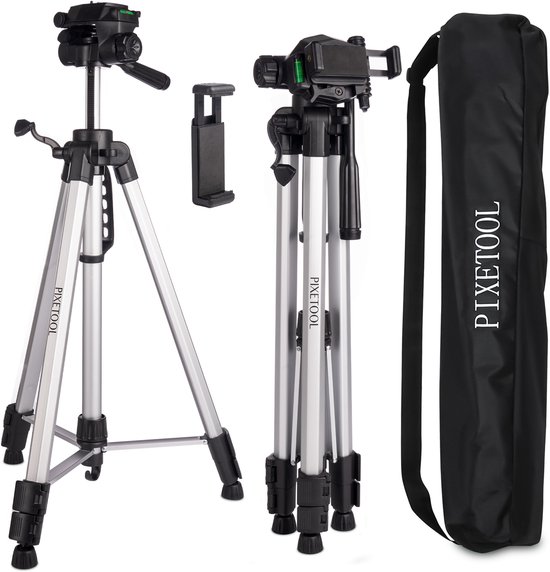 PIXETOOL Universeel Camera en Telefoon Statief 172cm - Spiegelreflex - Incl. Smartphone Houder - Smartphone Statief - Tripod Statief - Gsm Statief - Camera Houder